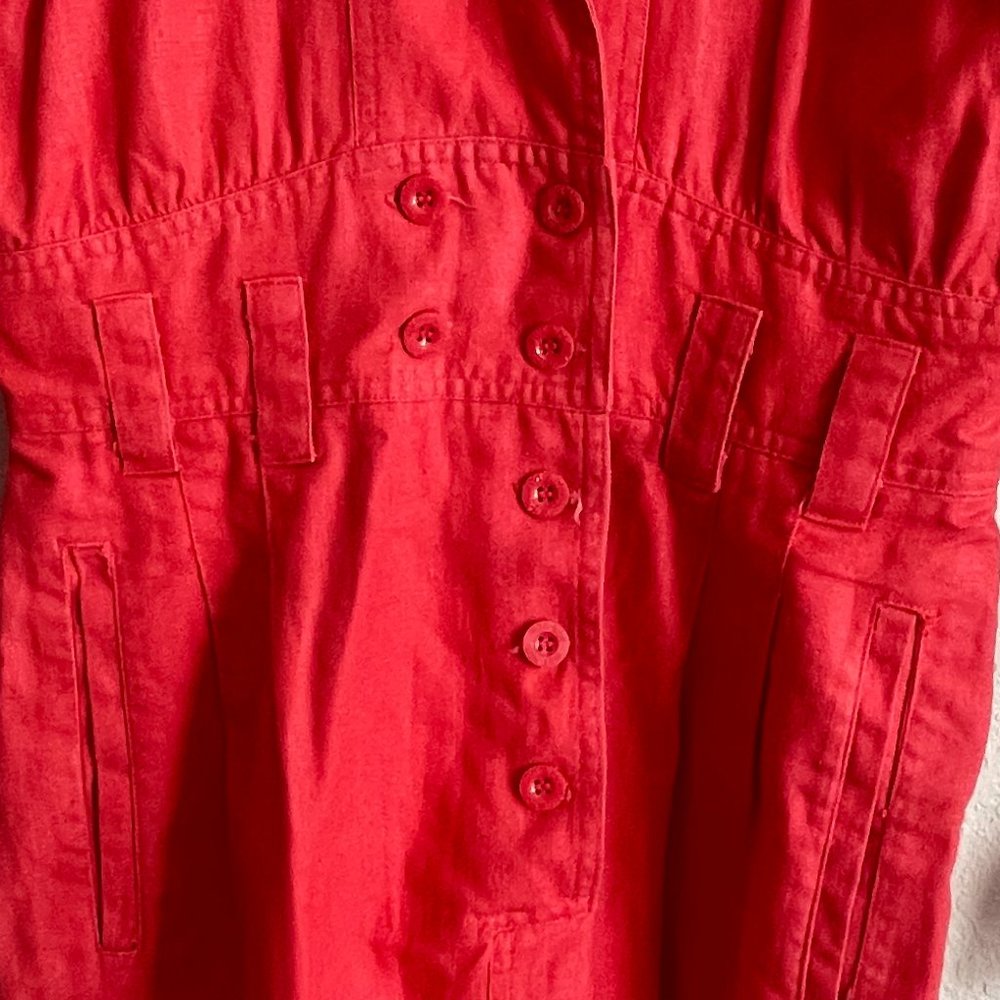 1980s Hot Coral Pink Button Front Long Sleeve Dress